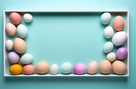 empty frame on blue background of easter eggs,の素材