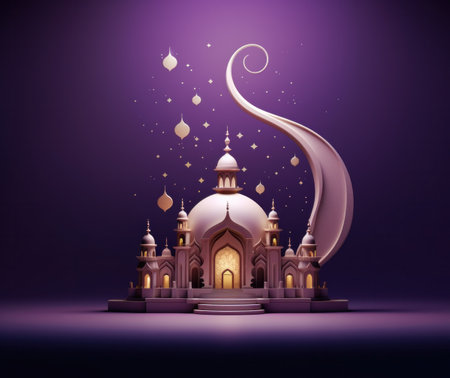 eid aba mubarak greeting card with an islamic crescentの素材