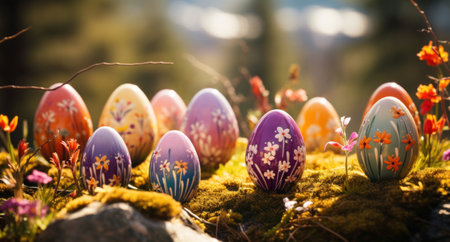 easter egg art on the grass,の素材