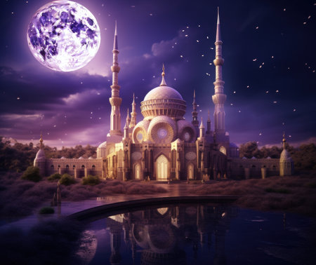 eid aba mubarak greeting card with an islamic crescentの素材