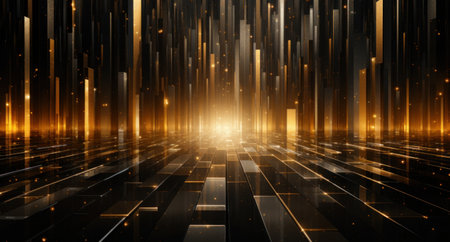 gold glittery light rays on the dark,の素材