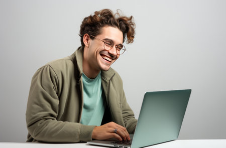 happy man with laptopの素材