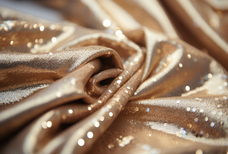 gold sequin fabric with many brown stars,の素材