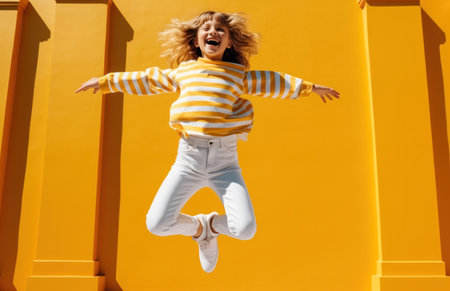 little girl jumping high in the air happy little girl,の素材