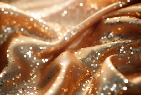gold sequin fabric with many brown stars,の素材