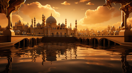 An extravagant brown and gold background with intricate geometric designsの素材