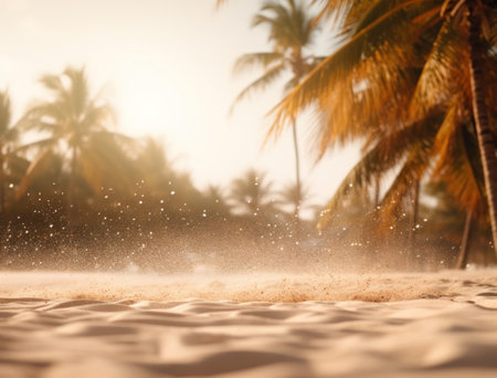 sand on a beach with palm trees as background background,の素材