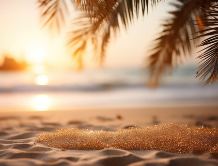 sand on a beach with palm trees as background background,の素材