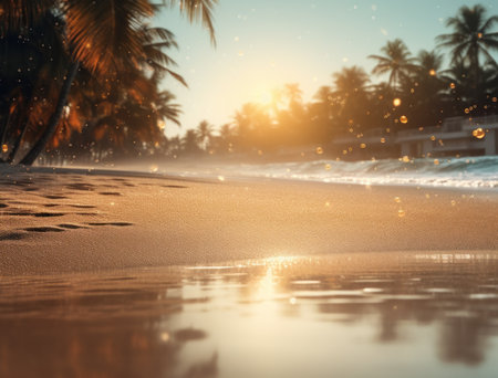 sand on a beach with palm trees as background background,の素材