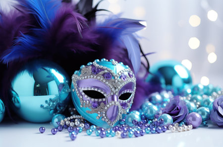 themed mardi gras decorations arranged on top of a white table top,の素材