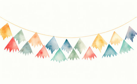 watercolor bunting garland isolatedの素材