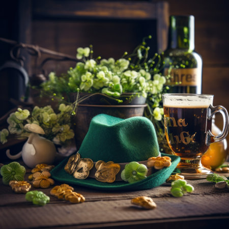 A festive St. Patrick's Day scene with shamrocks, hats,の素材