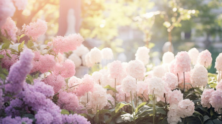 A dreamy spring garden with a soft focus and pastel colors, iの素材