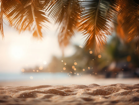 sand on a beach with palm trees as background background,の素材