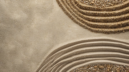 A zen garden with sand raked into intricate patterns, evoking serenity and mindfulness.の素材