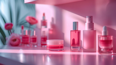 Simple abstract background showing cosmetic products in a harmonious composition with subtle gradients.の素材