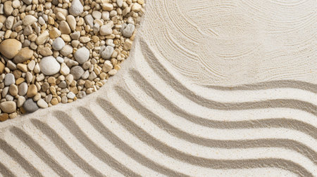 A zen garden with sand raked into intricate patterns, evoking serenity and mindfulness.の素材