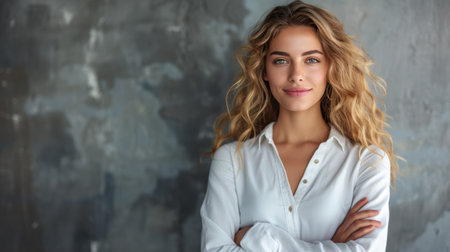 With a confident aura, she projects assurance in her recommendations,.の素材