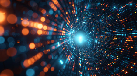 Abstract shapes hint at cryptographic algorithms, highlighting the importance of encryption in cybersecurity..の素材