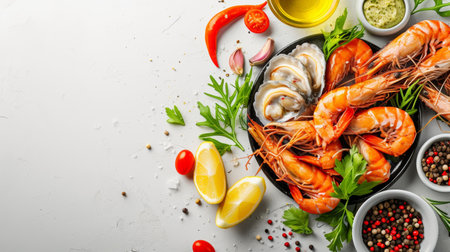 Deliciously plated seafood dishes, showing the benefits of a balanced diet.の素材
