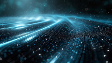 Streams of data flow gracefully across the background, symbolizing the hacker's proficiency in information manipulation.の素材