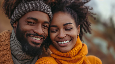 In this heartwarming shot, the Black couple's happiness is palpable, spreading warmth all around.の素材