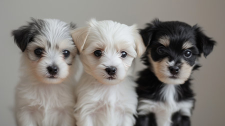 The irresistible cuteness of the puppies is showcased as they pose with sweet innocence.の素材
