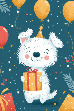 modern doodle illustration happy birthday dog.の素材