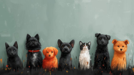Clean, uncluttered backdrop featuring endearing illustrations of lovable furry friends.の素材