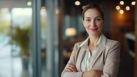 With professional grace, she exudes warmth, making customers feel welcomed and valued.の素材