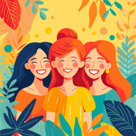 modern flat illustration happy 3 women.の素材