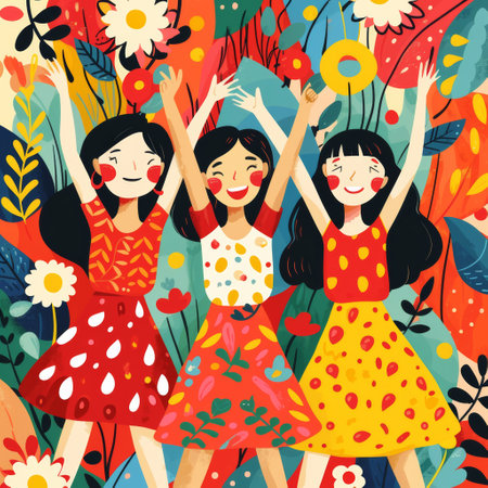 modern flat illustration happy 3 women.の素材