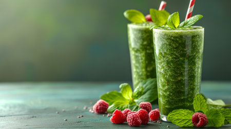 Nutrient-packed smoothies served in stylish glasses, promoting wellness and vitality.の素材