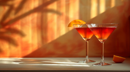 Chic and sophisticated cocktails against a clean background set the scene for a stylish summer.の素材