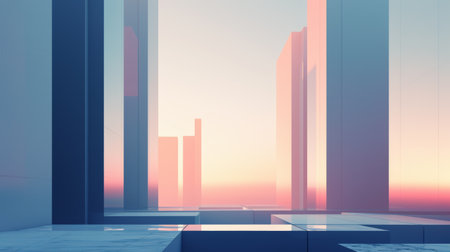 Subtle gradients and minimalist shapes evoke the sleek facades of skyscrapers.の素材