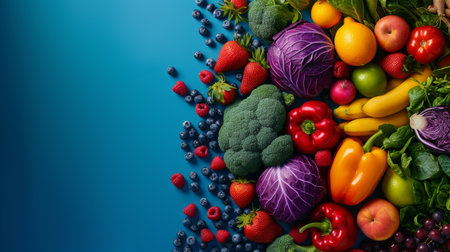 Vibrant fruits and vegetables arranged artistically, inspiring healthy eating habits.の素材
