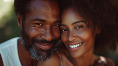 With a tender gaze, the Black couple shares a moment of pure love, captured beautifully on camera.の素材