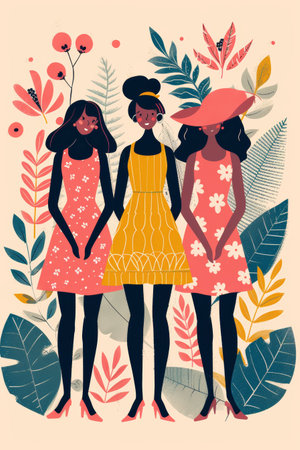 modern flat illustration happy 3 women.の素材