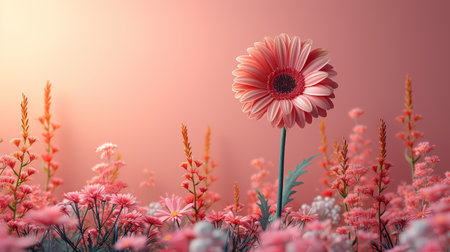 Minimalist background featuring a blend of flowers and geometric forms.の素材