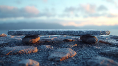 Minimalist backdrop with symmetrical elements, symbolizing equilibrium and stability in the corporate world.の素材