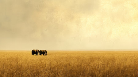 Elephants roaming freely in vast African plains, their gentle giants captivating hearts.の素材