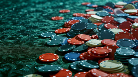 A cascade of chips cascading across green felt, a visual symphony of winnings.の素材