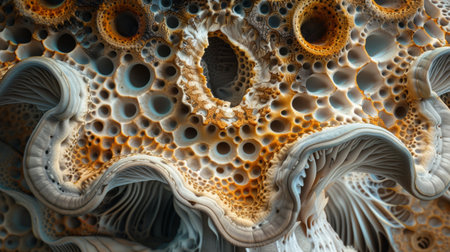 A detailed image of a mushroom's gills, displaying their intricate pattern and texture in mesmerizing detail.の素材