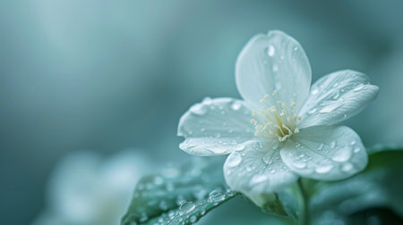 A solitary raindrop clinging to a delicate flower petal, a testament to the beauty of impermanence.の素材