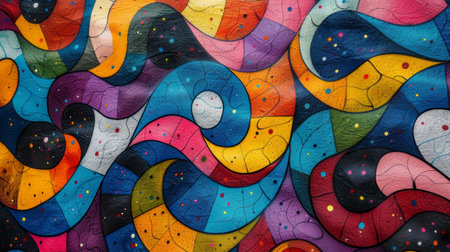 walls adorned with colorful graffiti street art, depicting bold designs and intricate patterns.の素材