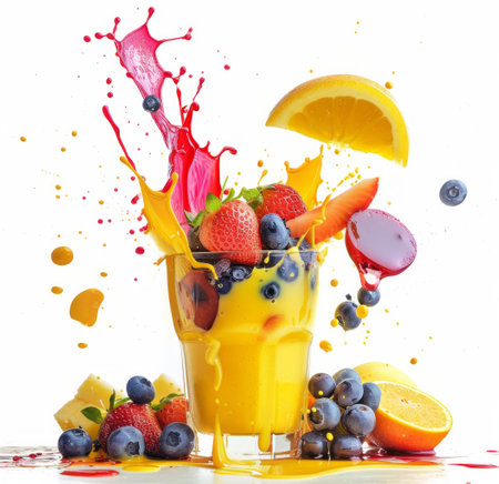 fruit smoothie with splashes of fresh fruit.の素材