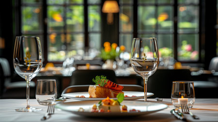 Indulge in an exquisite fine dining experience. elegant table setting.の素材