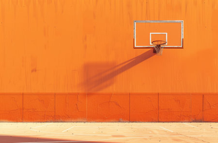 the basketball hoop in front of the orange wall.の素材