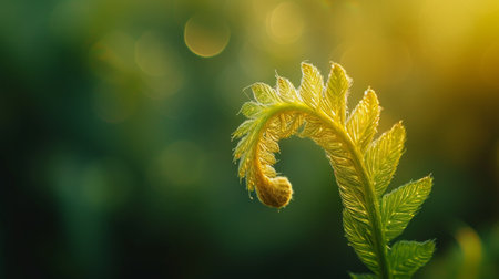 The delicate curve of a fern frond, unfurling like a miniature work of art.の素材