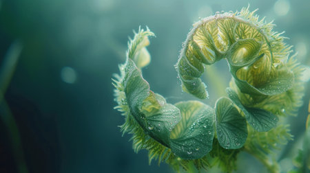 The delicate curve of a fern frond, unfurling like a miniature work of art.の素材